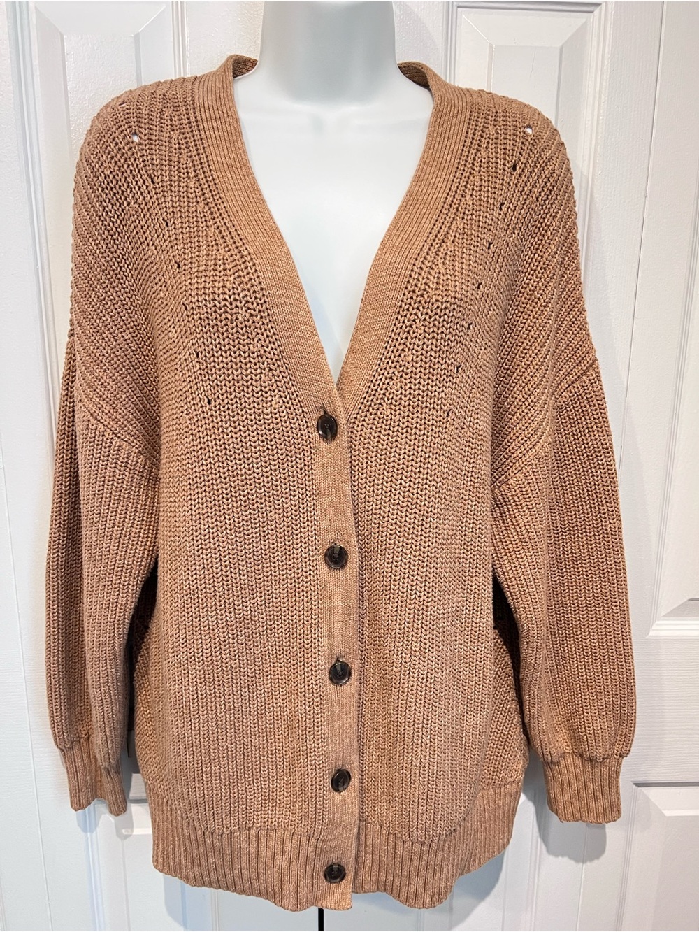 Gap Camel Colour Cotton Cable Knit Boyfriend Cardigan‎ Sweater Size M